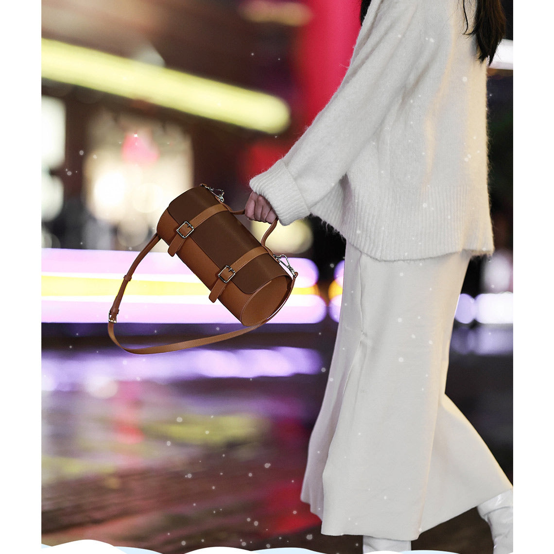 Cylinder Satchel Leather Bag DIY Kit with Top Handle and Crossbody Strap detail image 7
