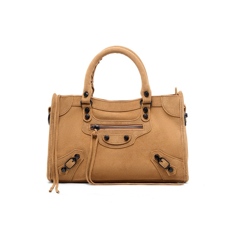 Nubuck Leather Moto City Tote Bag - Large Studded Hobo Purse detail image 11