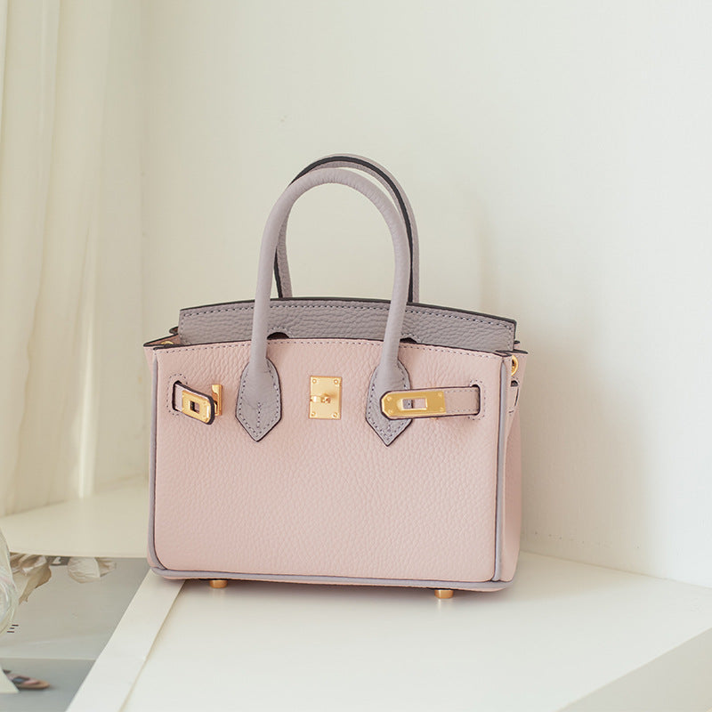 Pebbled Grain Top Grain Leather Top Handle Bag with Gold Twist Lock - Multiple Sizes detail image 7