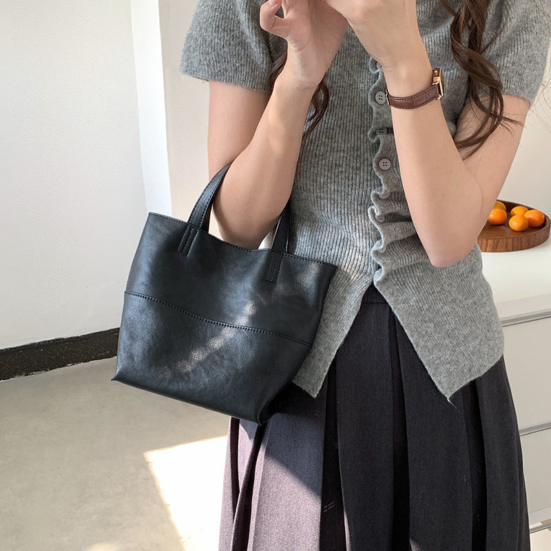 Essential Leather Mini Tote - Top-Grain Cowhide Handbag with Crossbody Strap detail image 5