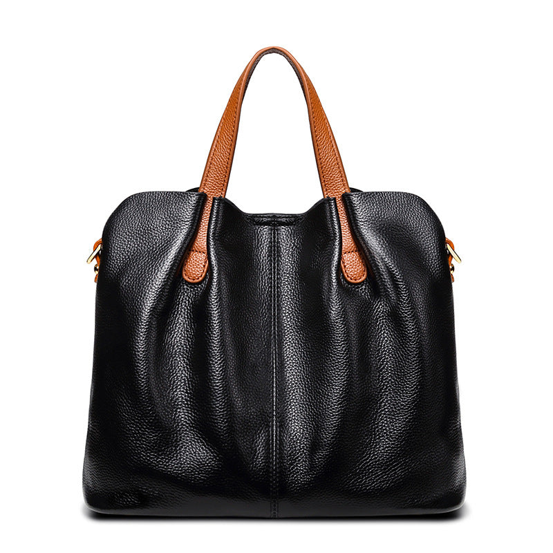 Premium Real Leather Contrast Tote - Large Capacity 2-in-1 Commuter Bag detail image 10