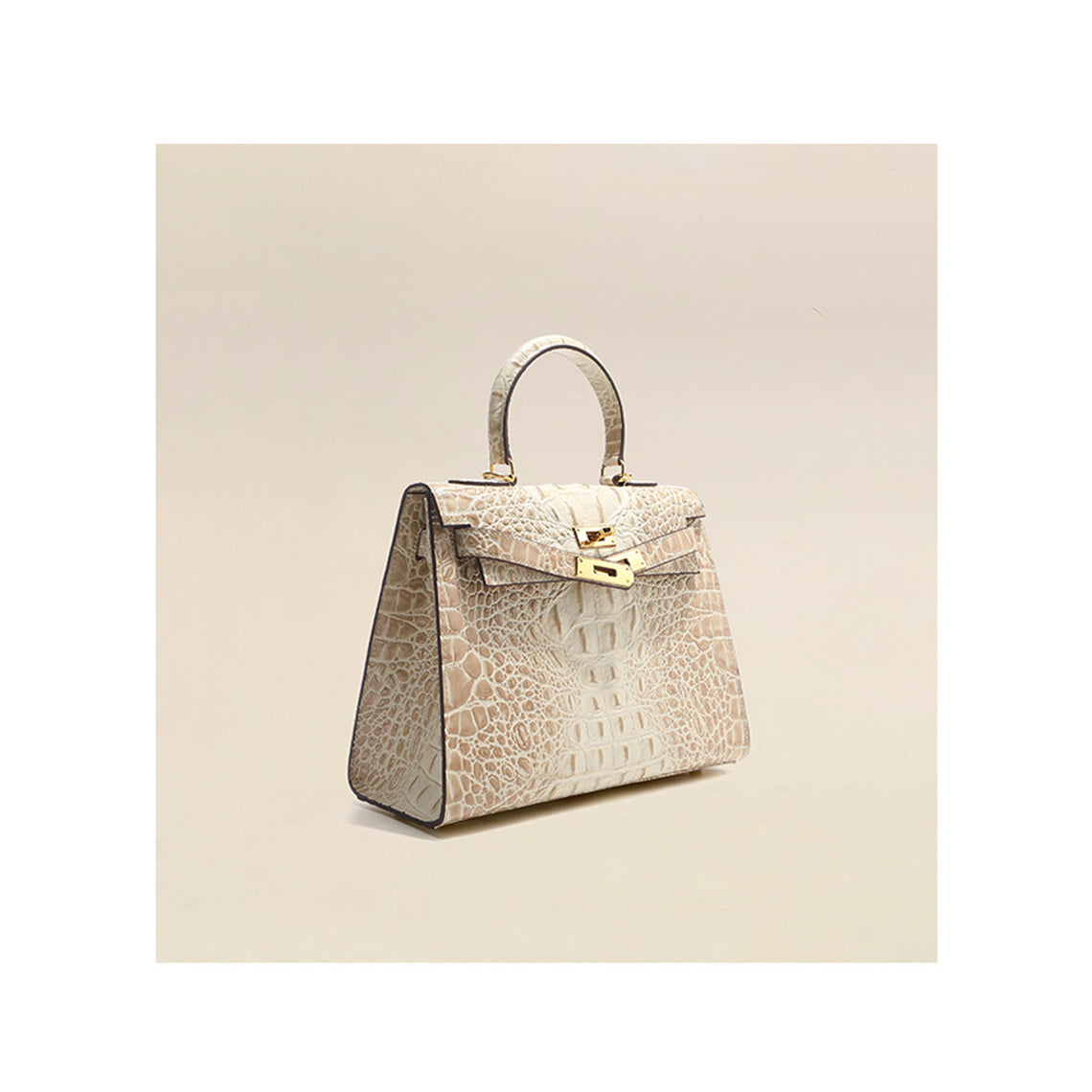 Crocodile Embossed Leather Top Handle Bag with Shoulder Strap detail image 9