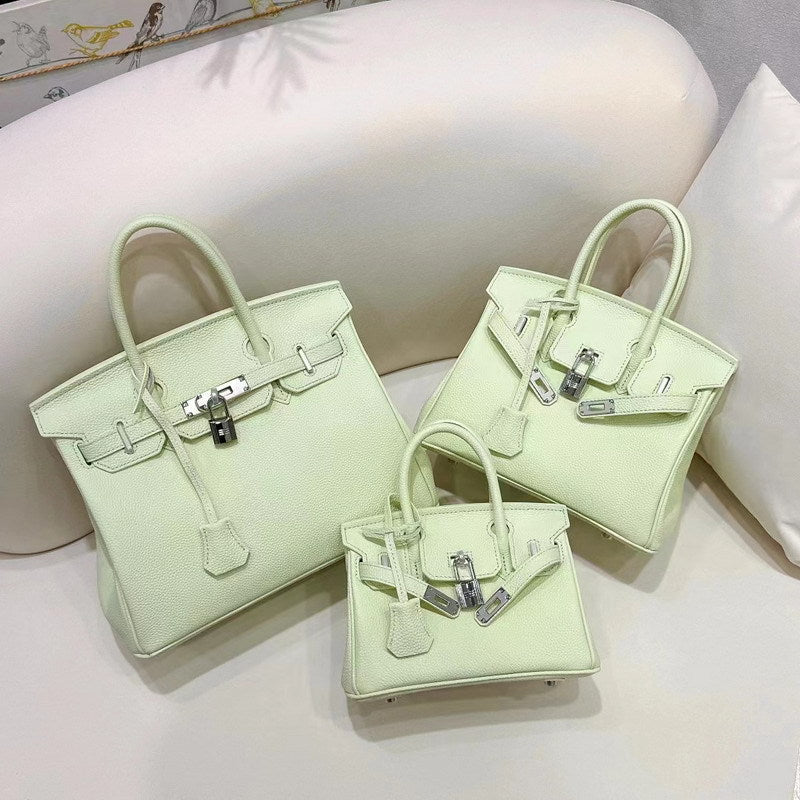 Genuine Leather Top Handle Bag with Silver Hardware – Mini, Small, Medium detail image 10