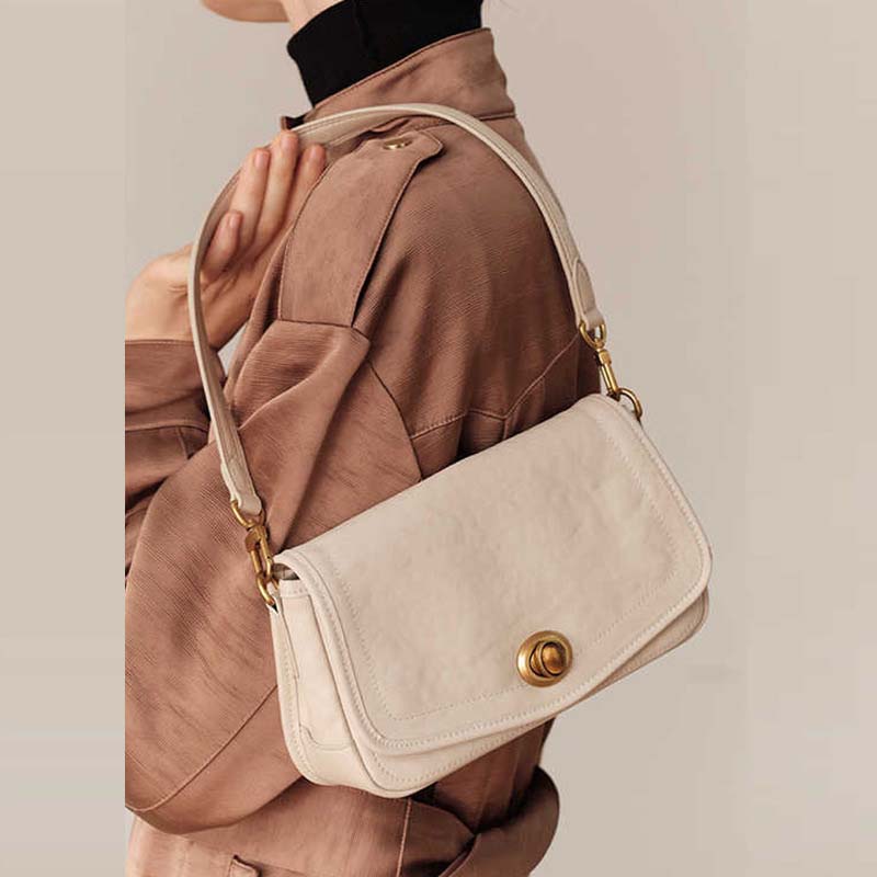 French Underarm Leather Bag Premium Square Handbag – Off-White, Dark Brown, Deep Black detail image 1
