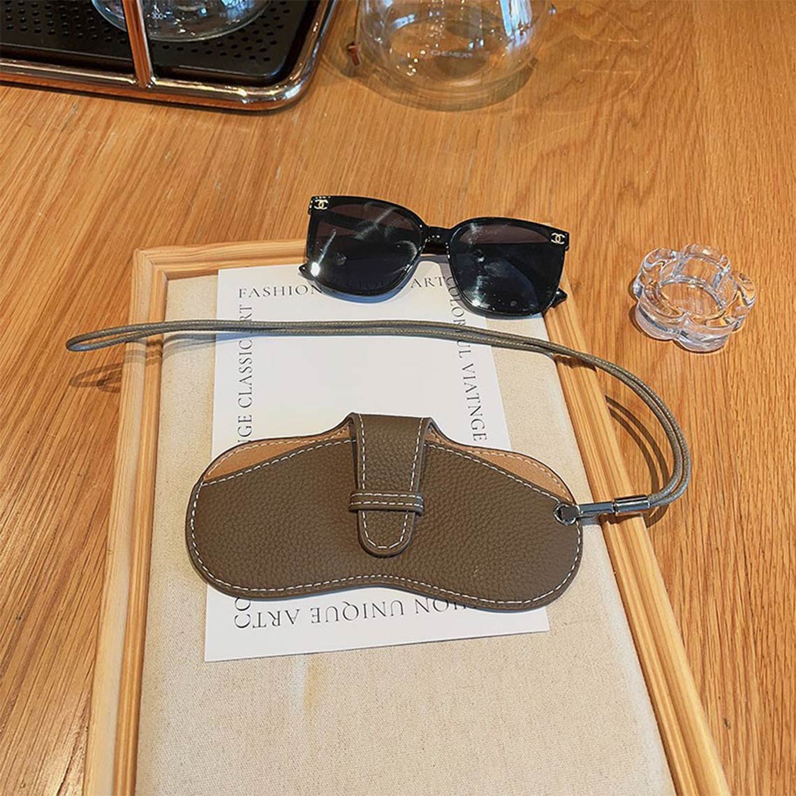 Top Grain Leather Eyeglasses Holder with Optional Lanyard detail image 2