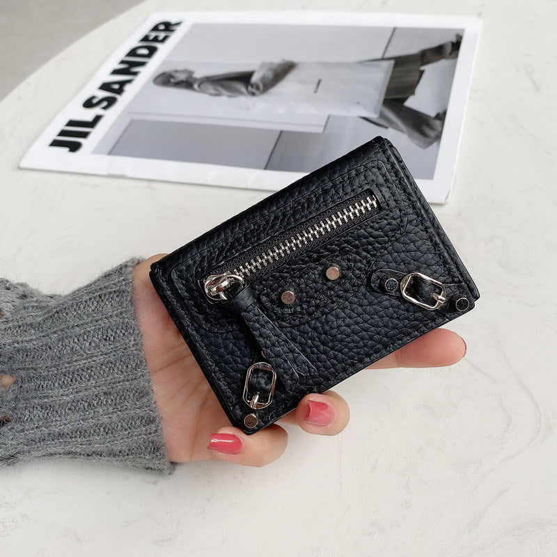 Compact Cowhide Trifold Wallet with Zipper Coin Pocket detail image 14
