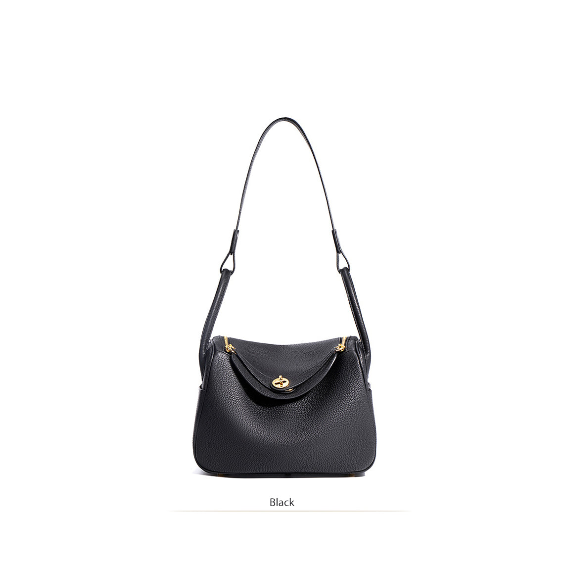 Pebbled Grain Leather Shoulder Bag with Gold Hardware – Small and Medium Sizes detail image 19
