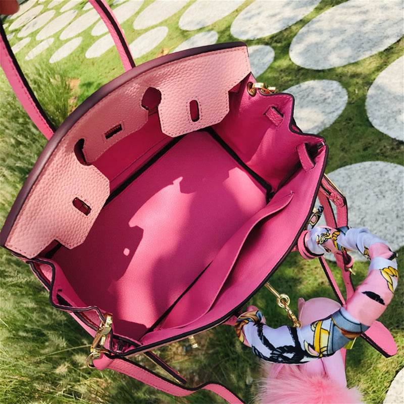Top Grain Leather Top Handle Bag Bi Color Handbag for Women detail image 4