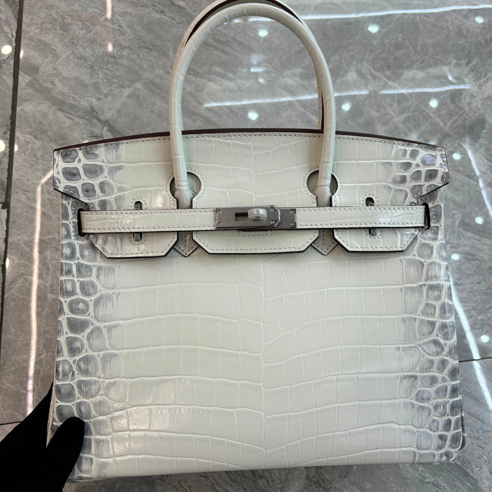 Crocodile Pattern Glossy Leather Handbag with Detachable Strap detail image 15