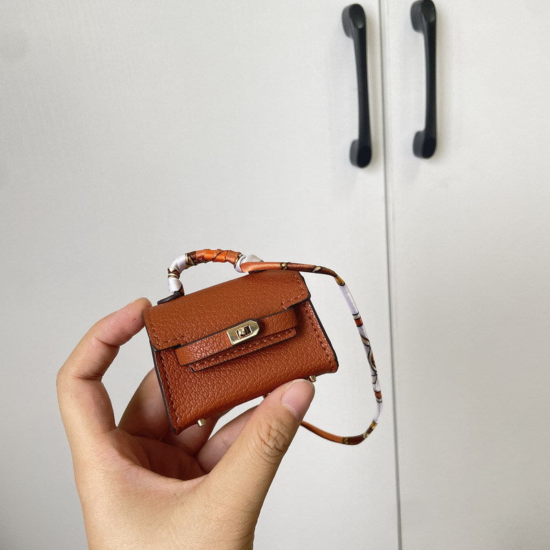 Mini Top Handle Bag Charm and Keychain in Vegan PU Leather, Fits Earbuds Case detail image 8
