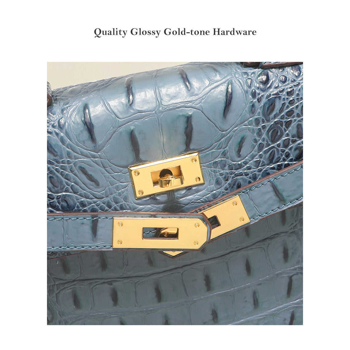 Crocodile Embossed Leather Top Handle Bag with Shoulder Strap detail image 6