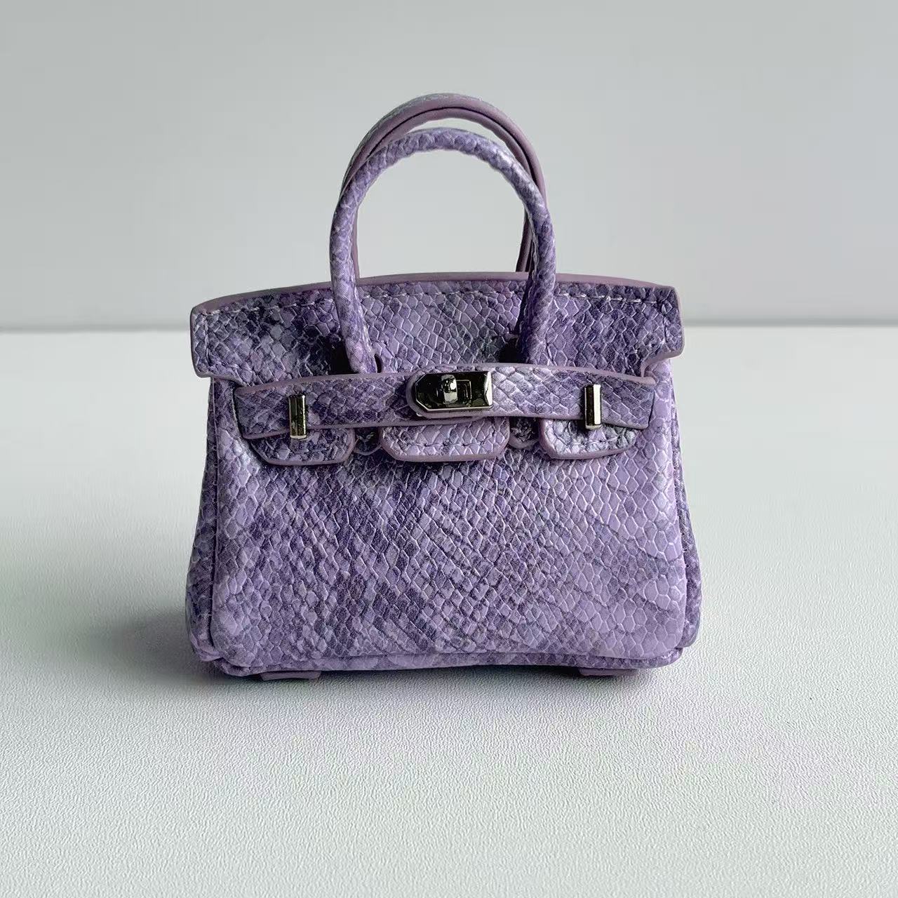 Mini Top Handle Bag Charm with Snakeskin Texture – PU Leather Keychain & Earphone Case detail image 7