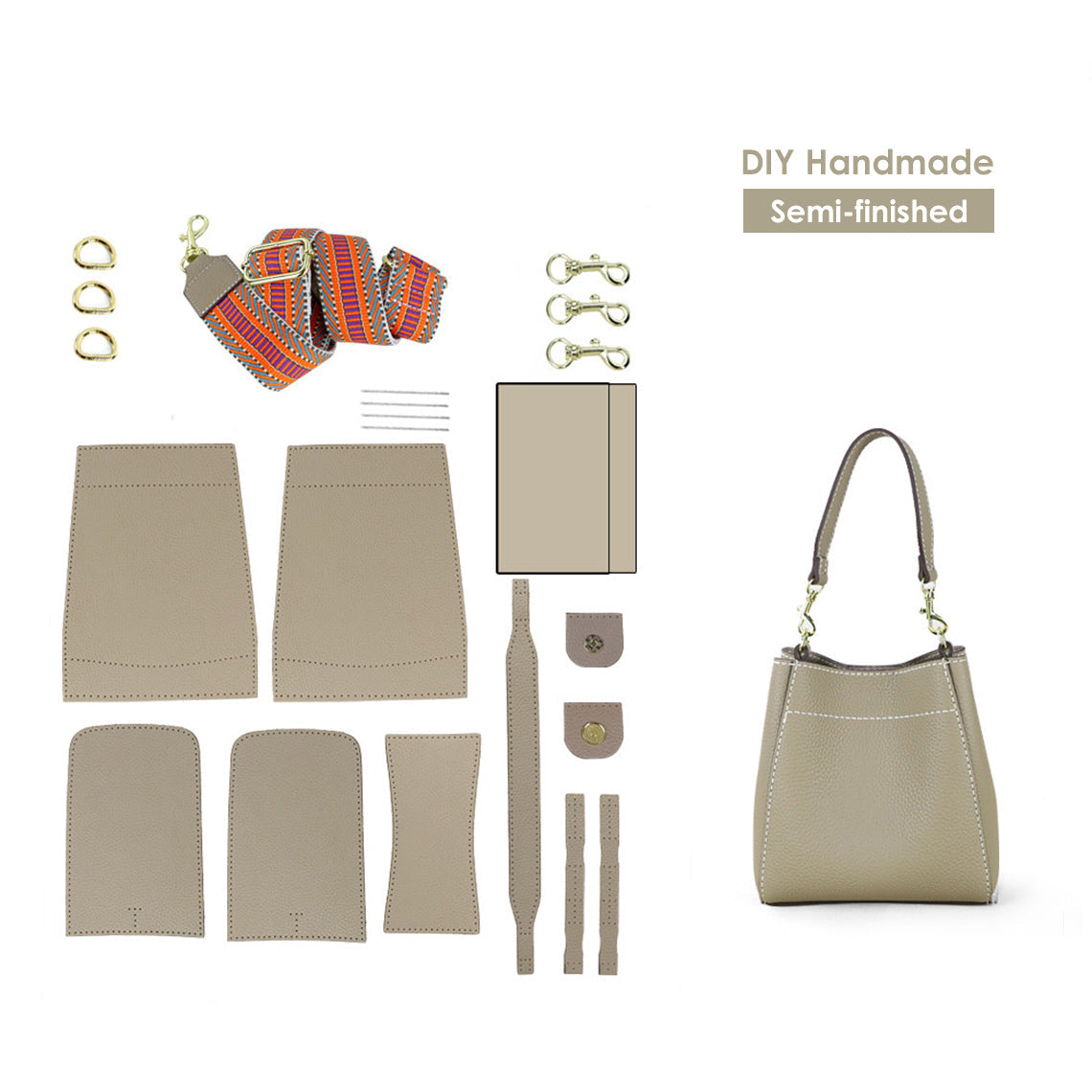Handsewgift Women's Bucket Bag DIY Leather Craft Kit – Top Grain Leather, Pre-Punched product image 1