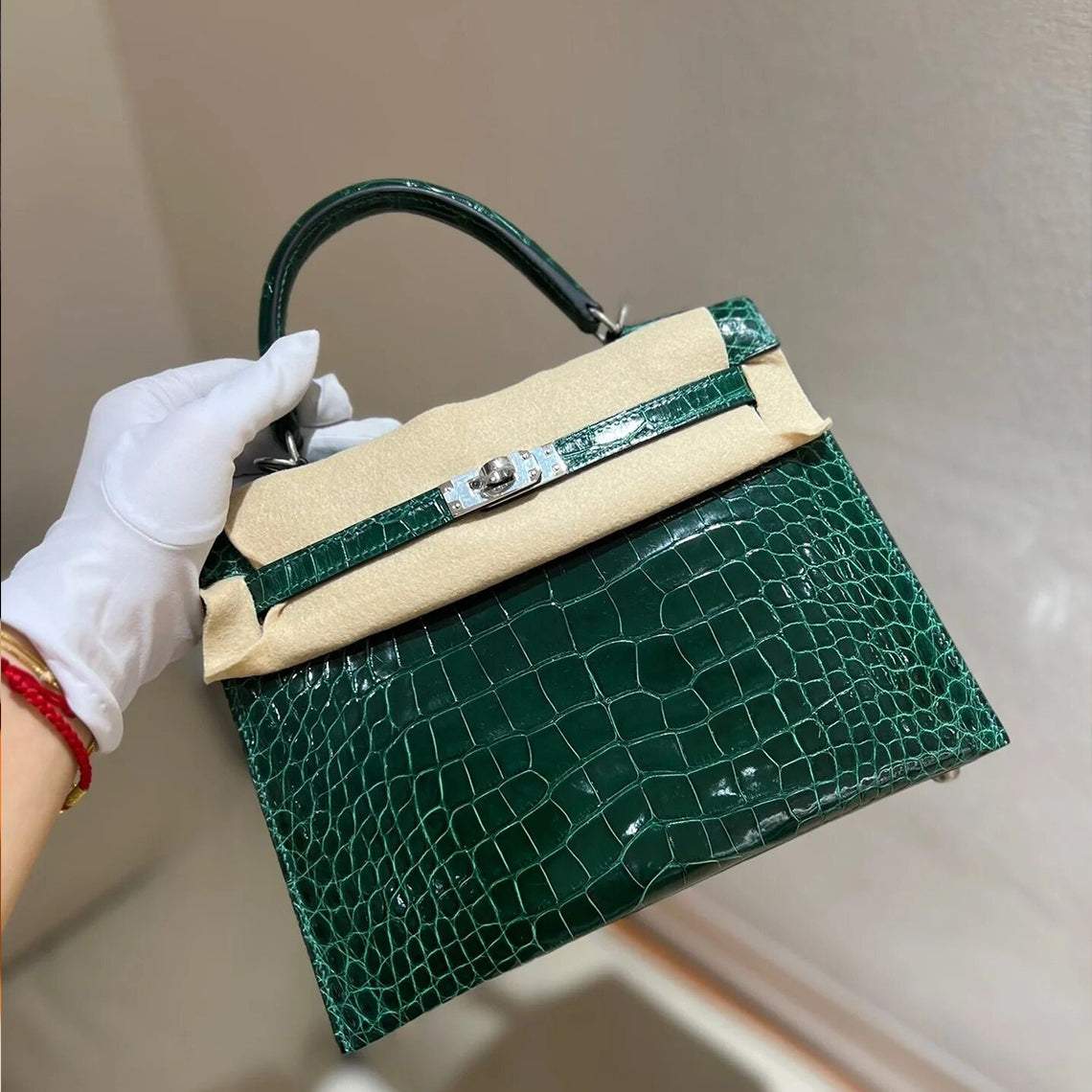 Crocodile Embossed Top Grain Leather Handbag with Silver Hardware product image 1
