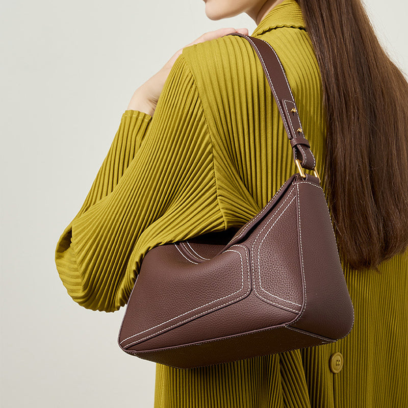Top Grain Leather Geometric Panel Bag with Detachable Straps detail image 5