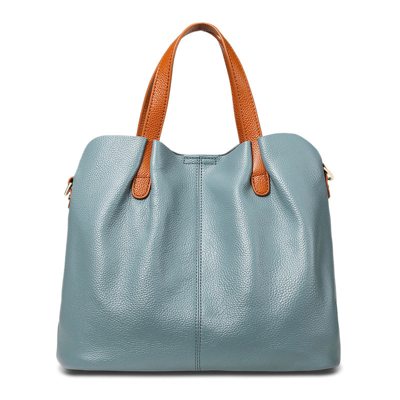 Premium Real Leather Contrast Tote - Large Capacity 2-in-1 Commuter Bag detail image 8