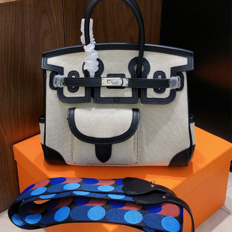 Cargo Top Handle Bag in Smooth Calfskin and Canvas - 25cm and 30cm detail image 10