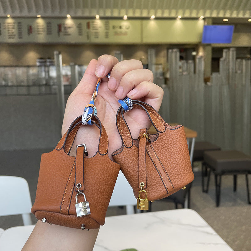 Top Grain Leather Mini Bag Charm Keychain for AirPods, 17 Color Options detail image 5