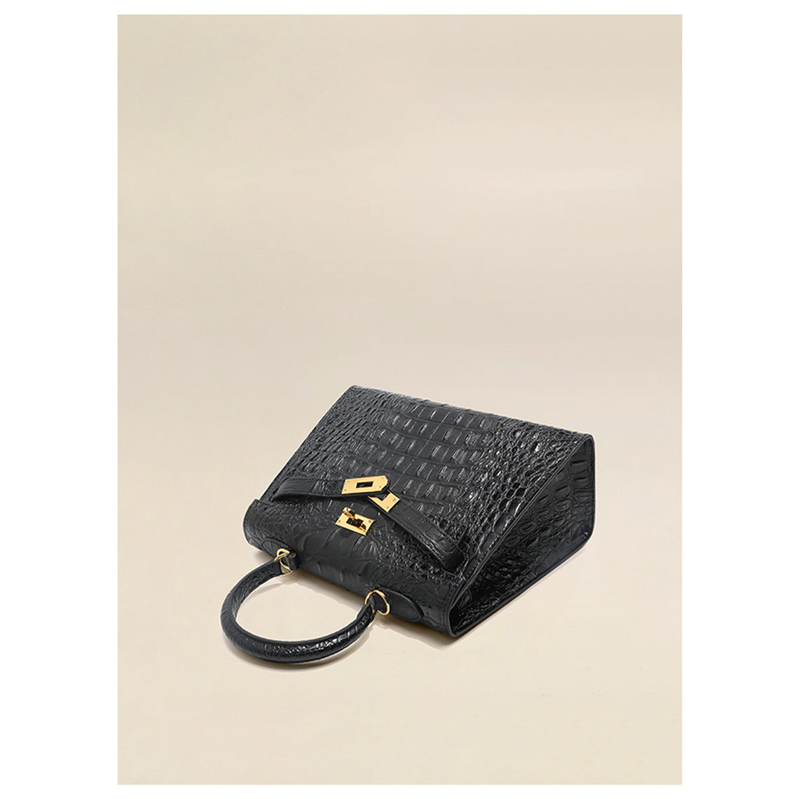 Crocodile Embossed Leather Top Handle Bag with Shoulder Strap detail image 11