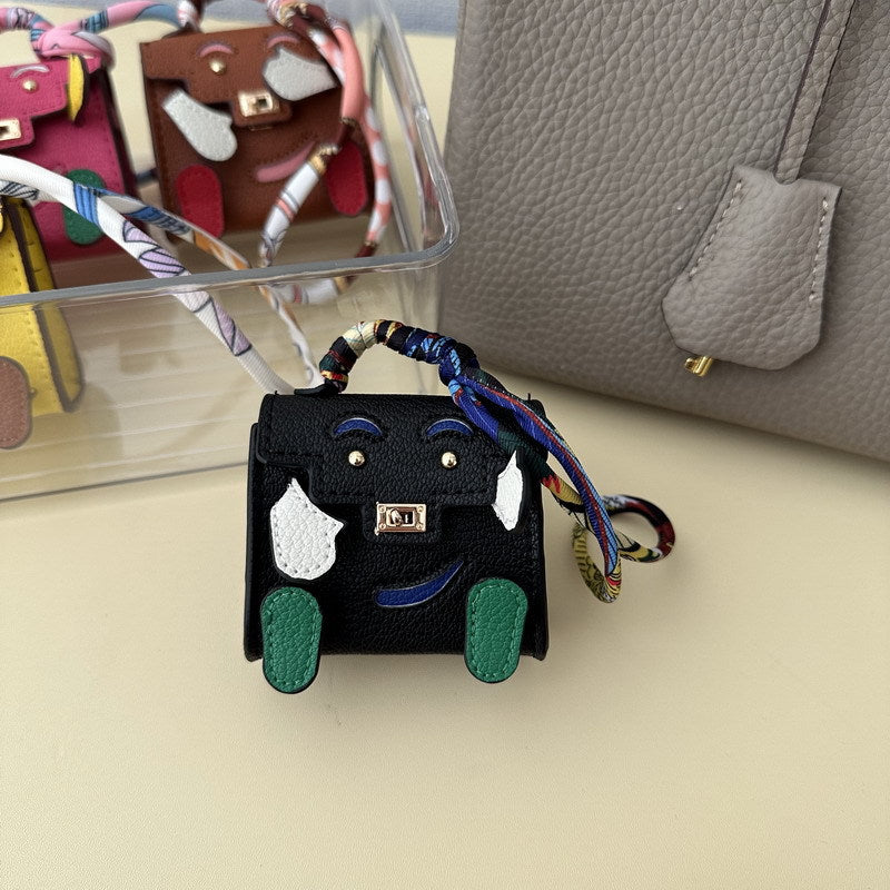 Mini Doll Bag Charm Keychain with Earphone Case - PU Leather, 14 Colors detail image 13