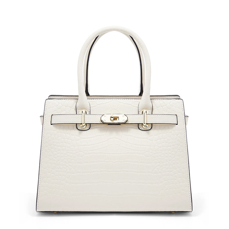 Croc-Embossed Top Grain Leather Tote – 28 cm Structured Handbag with Crossbody Strap detail image 12