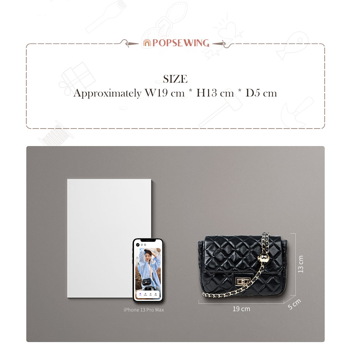 Top Grain Leather Quilted Chain Bag DIY Kit – Creamy White or Black detail image 5