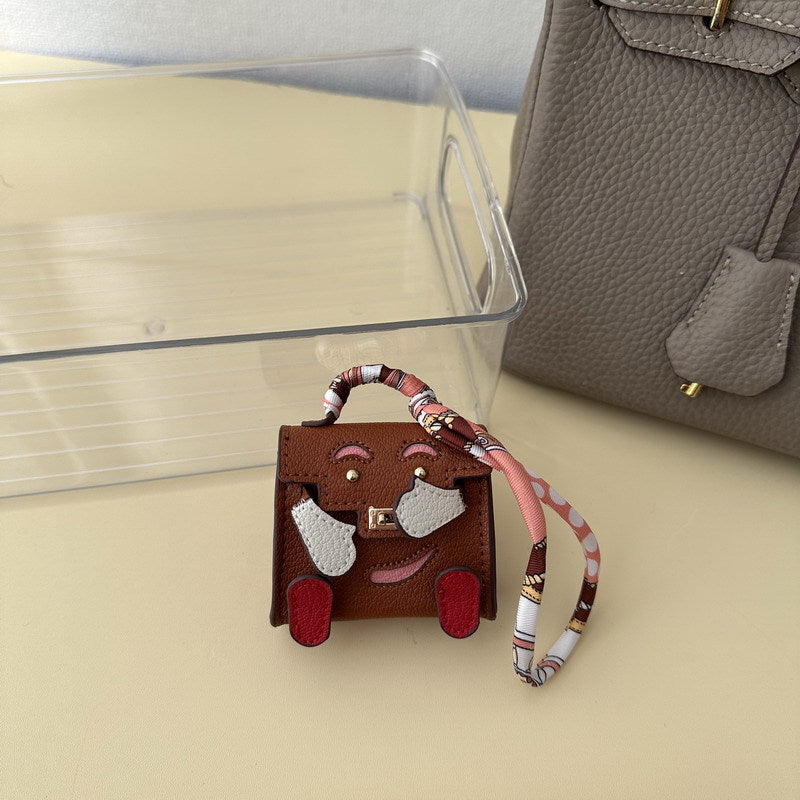 Mini Doll Bag Charm Keychain with Earphone Case - PU Leather, 14 Colors detail image 8