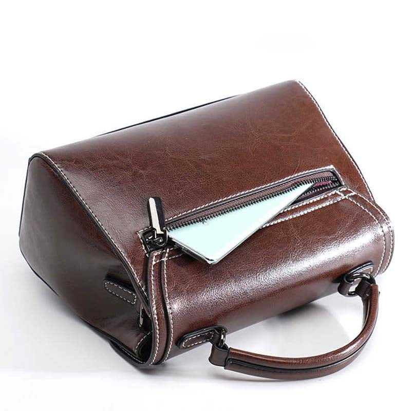 Genuine Leather Handbag - Top Grain Cowhide Square Bag detail image 8