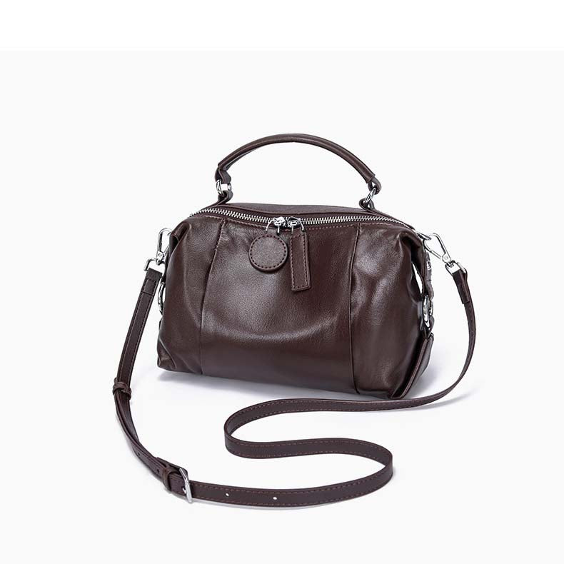 Vintage Cowhide Boston Bag | Leather Crossbody Satchel detail image 5