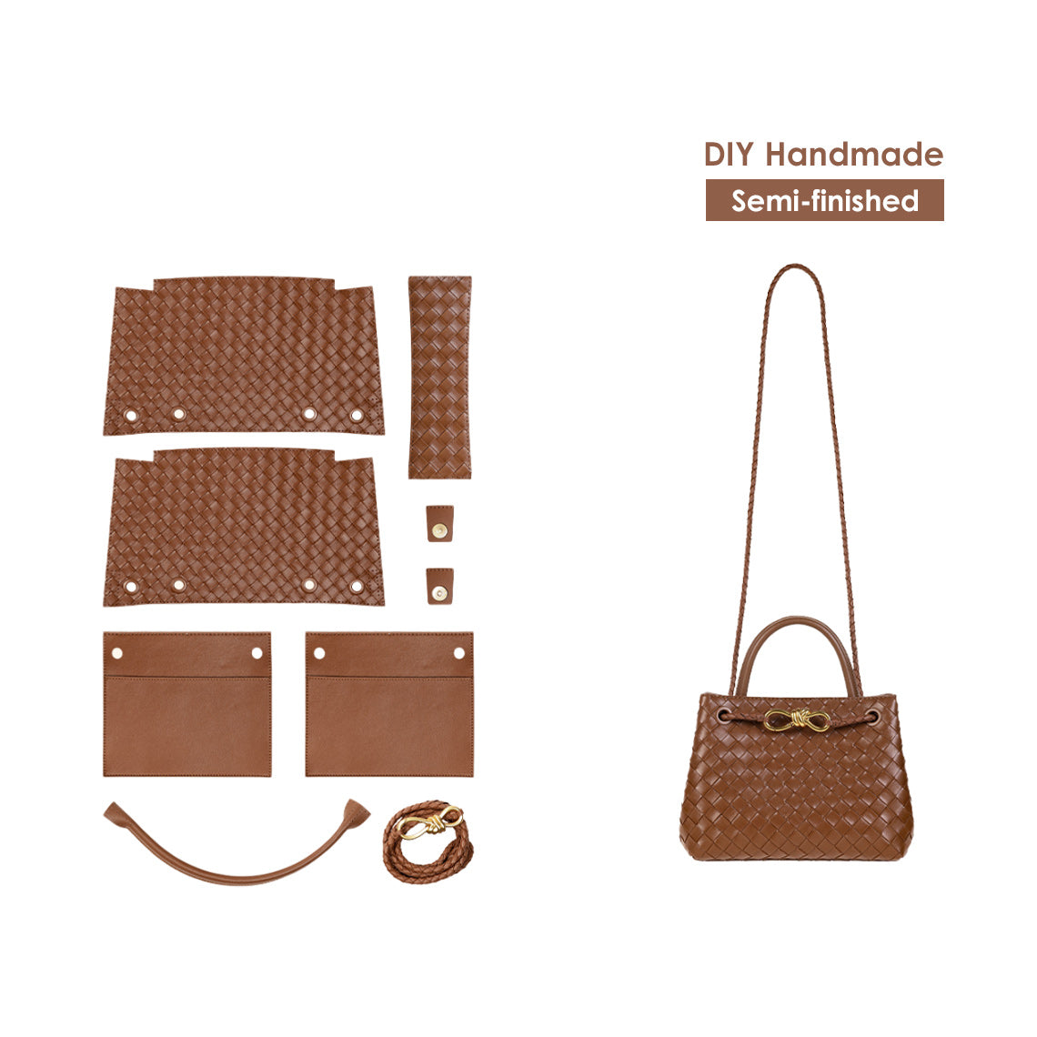 HandsewGift DIY Woven Leather Small Tote Kit – Black or Brown detail image 11