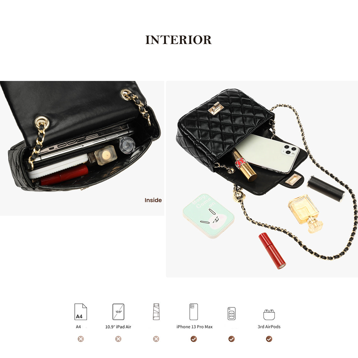 Top Grain Leather Quilted Chain Bag DIY Kit – Creamy White or Black detail image 6