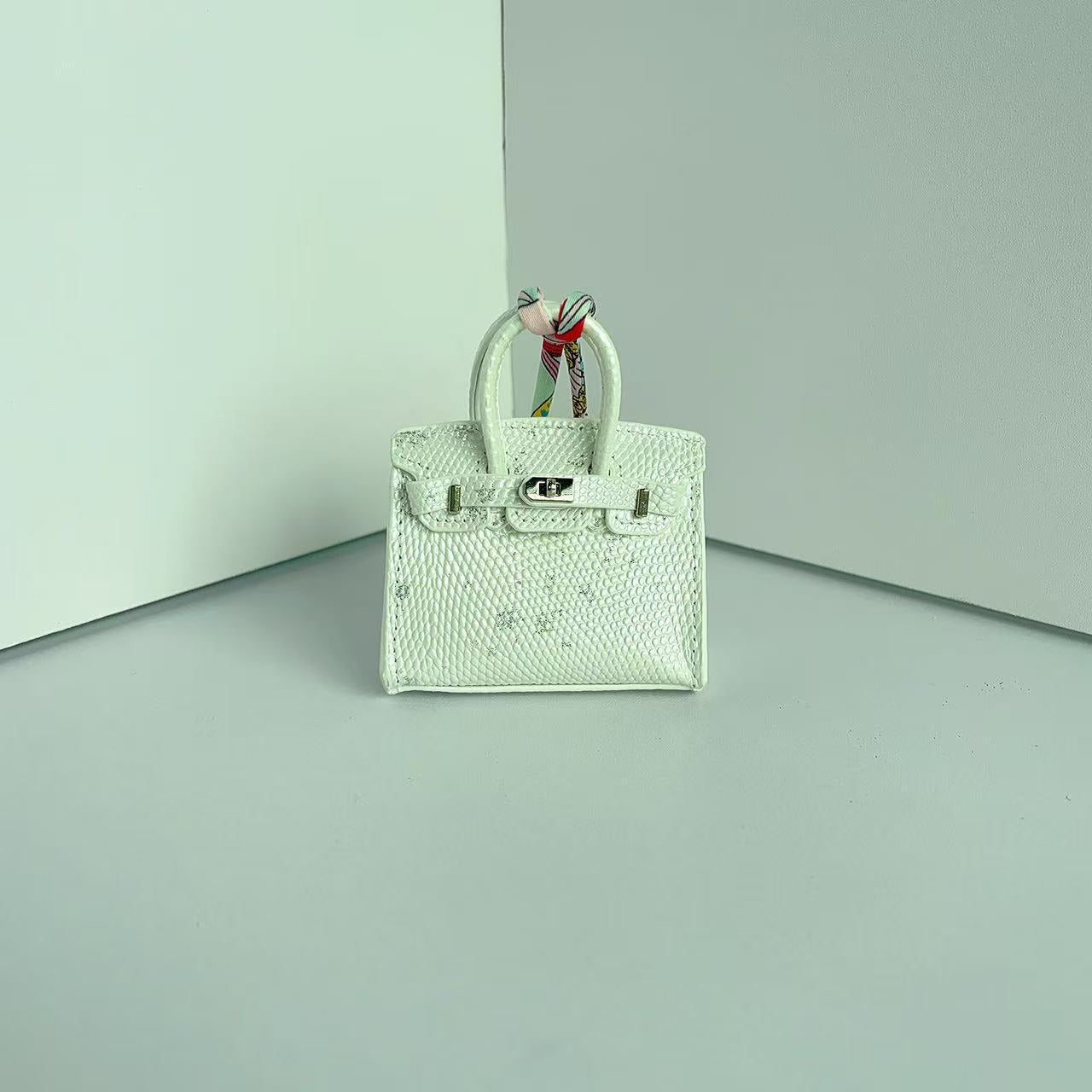Mini Top Handle Bag Charm Keychain – Real Leather Earphone Case in Gradient & Speckle Colors detail image 8