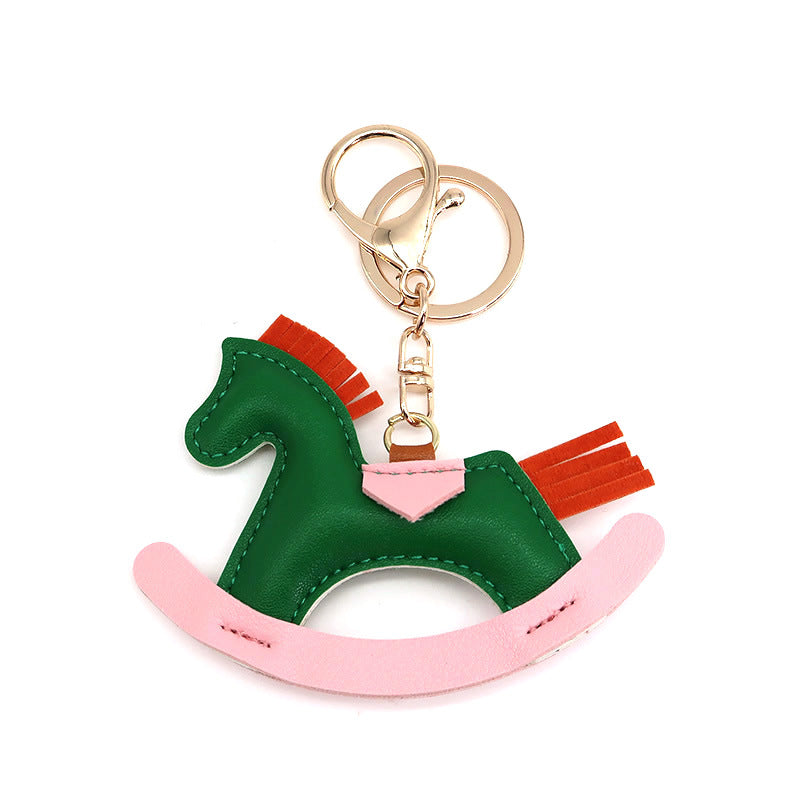 Cartoon Rocking Horse Bag Charm Keychain in PU Leather – 6 Colors detail image 5