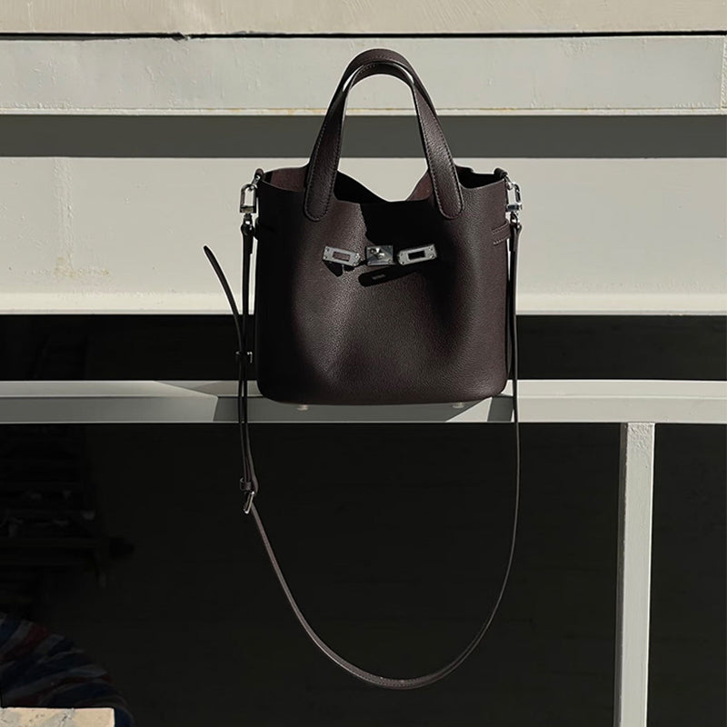 Small Pebbled Leather Handbag with Silver Hardware and Adjustable Strap detail image 2