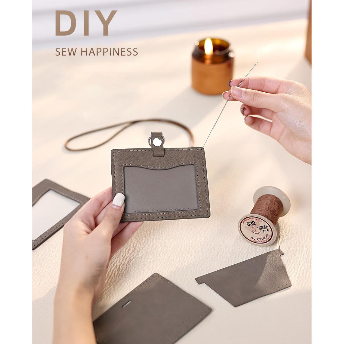DIY Leather ID Badge Holder Kit with Card Slots – Top Grain & Full Grain Leather detail image 3