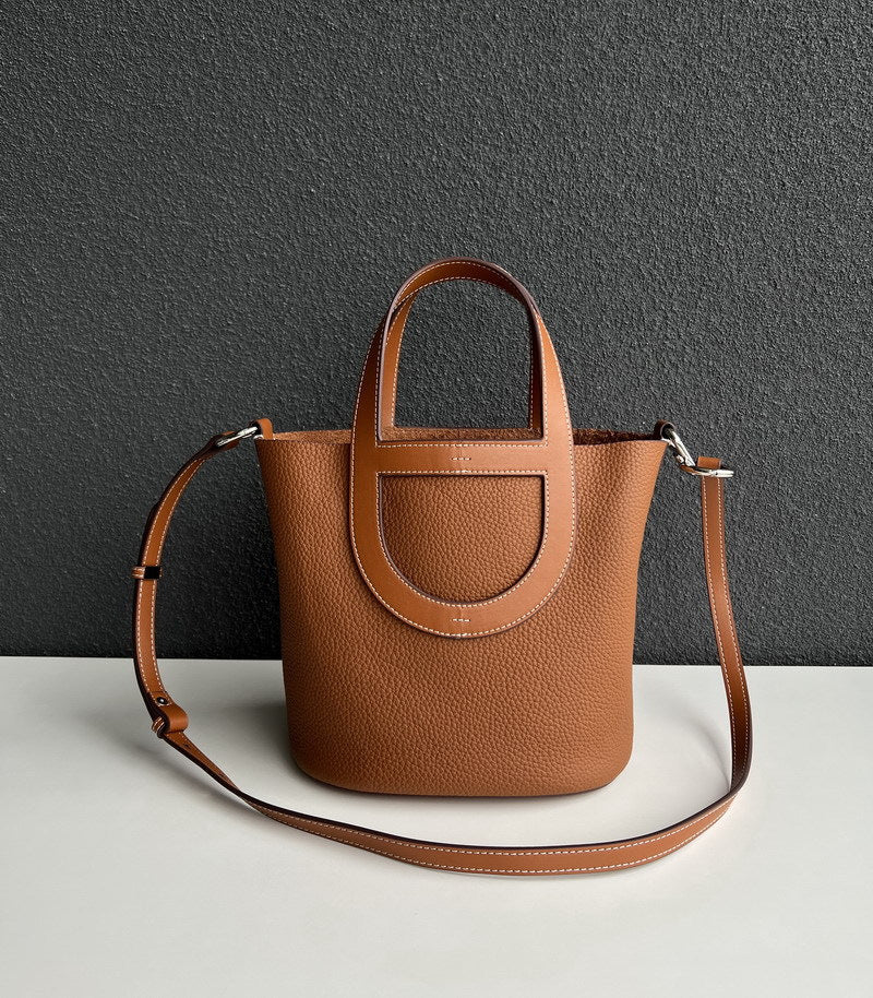 Soft Top Grain Leather Bucket Bag with Adjustable Strap detail image 8