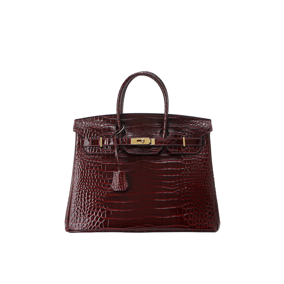 Crocodile Embossed Leather Handbag – Black and Rouge detail image 1