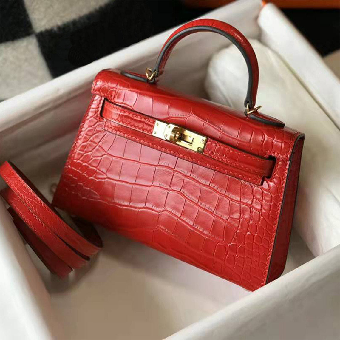 Croc Embossed Leather Mini Top Handle Bag with Detachable Strap detail image 13