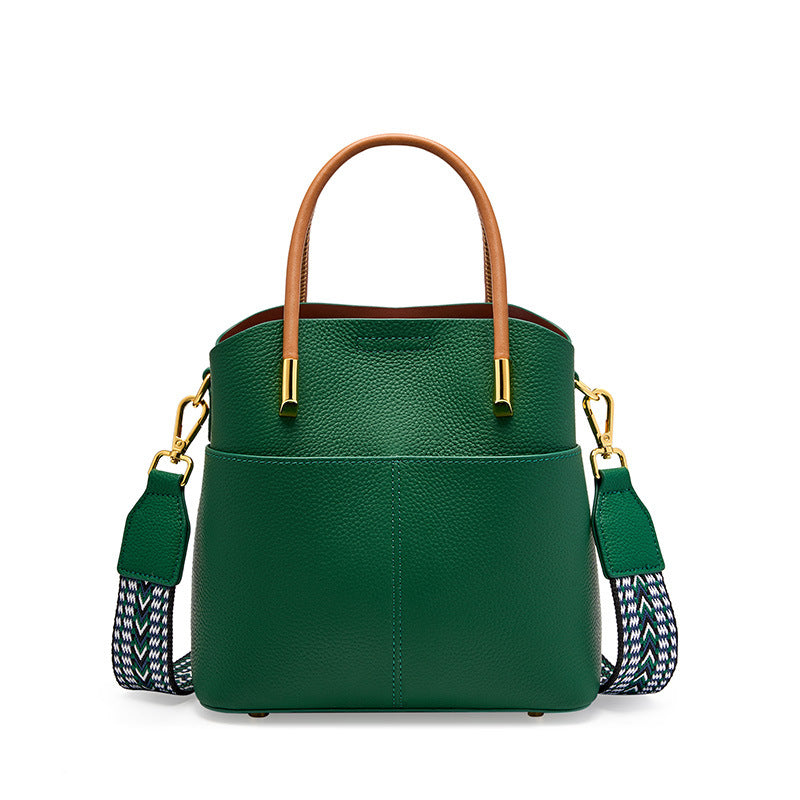 Pebbled Top Grain Leather Bucket Bag with Crossbody Strap detail image 4