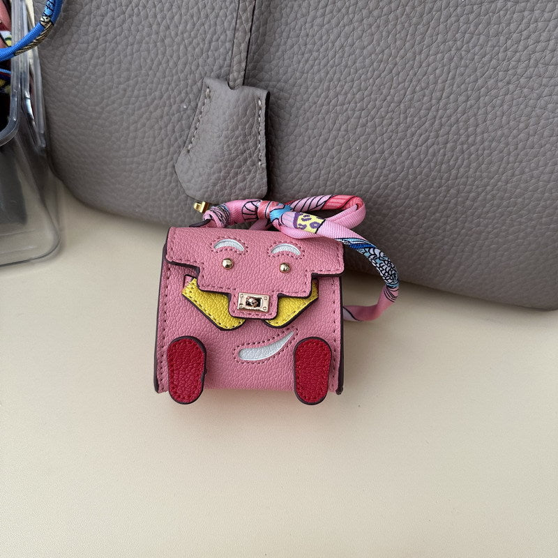 Mini Doll Bag Charm Keychain with Earphone Case - PU Leather, 14 Colors detail image 15