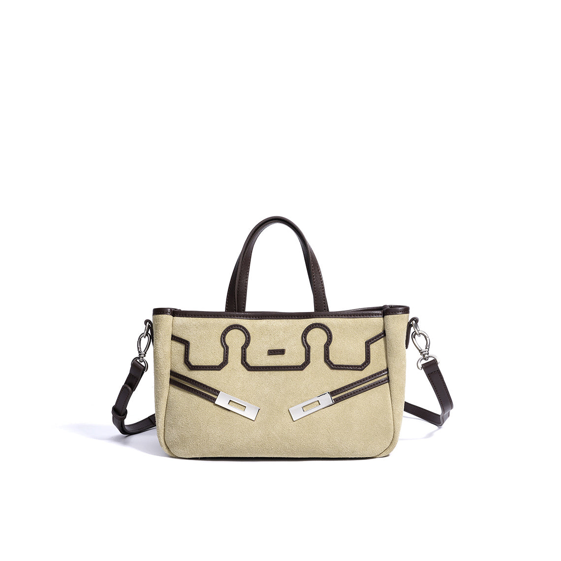 Suede Leather Heritage Tote Bag in Brown, Beige, and Dark Brown detail image 4