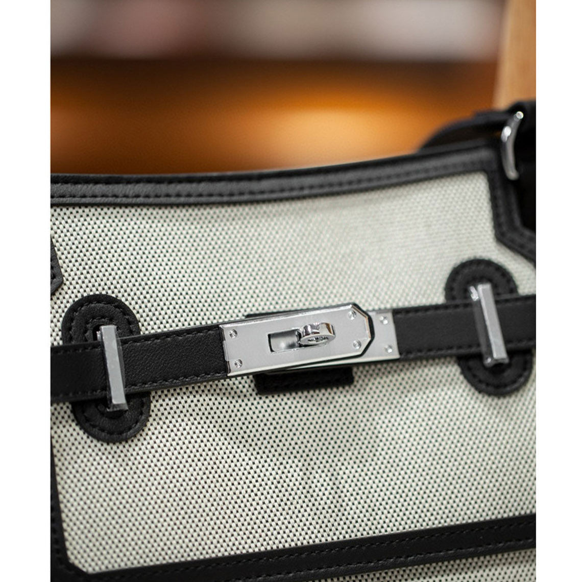 Canvas and Leather Mini Messenger Crossbody Bag in Black, Rouge, Deep Grey, Brown detail image 2