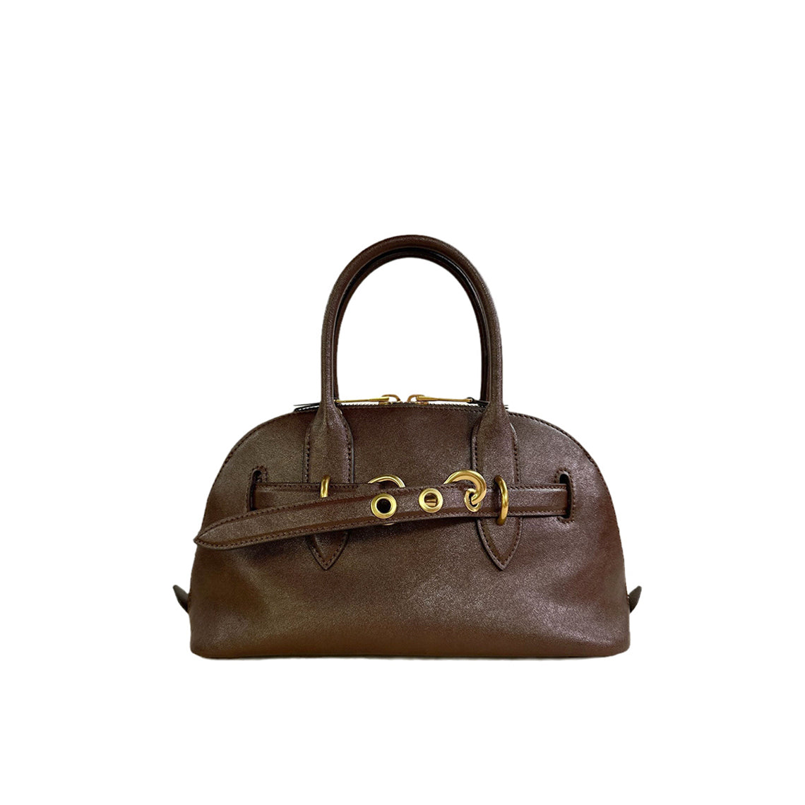 Leather Retro Bowling Top Handle Bag in Black, Saddle Brown, Coffee Brown product image 1