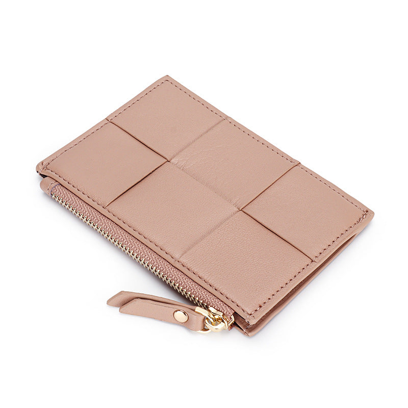 Handmade Woven Sheep Leather Slim Wallet with 4 Card Slots and Zipper Pocket detail image 12