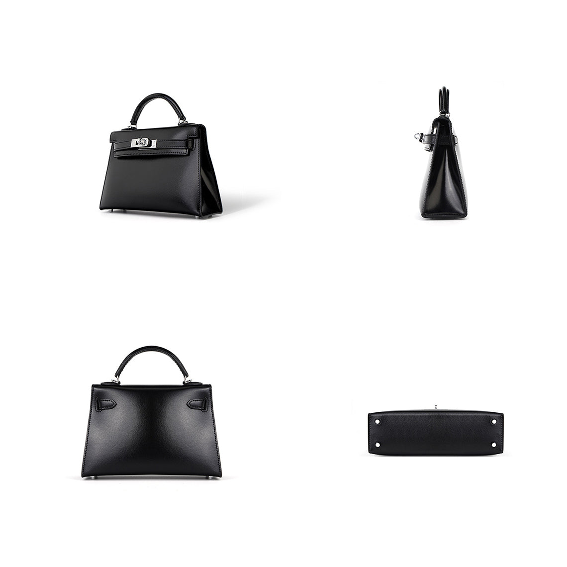 Top Grain Leather Mini Sellier Top Handle Bag - Black and Red detail image 6