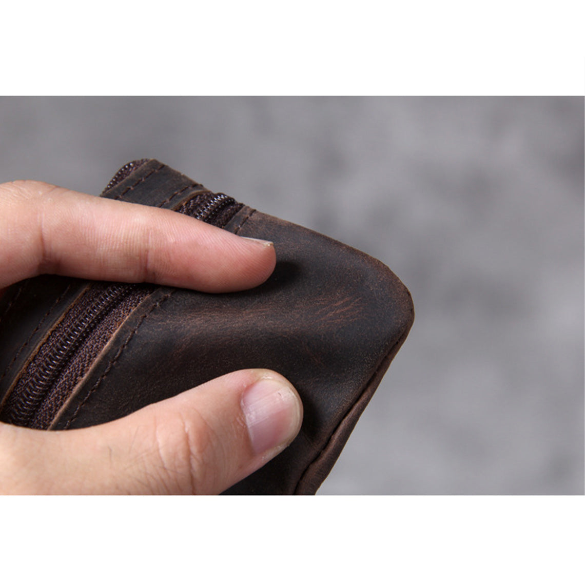 Crazy Horse Leather Small Zip Wallet with Two Zip Pockets detail image 4