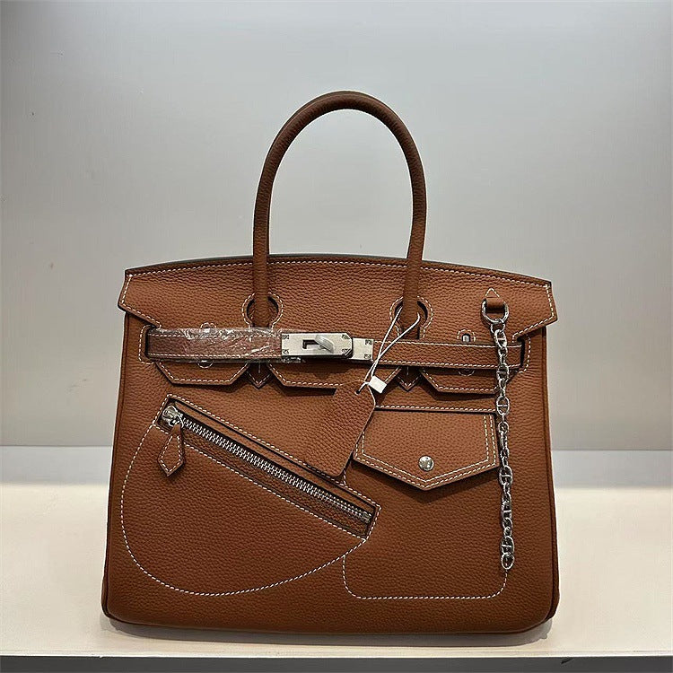Rock Top Handle Bag in Top Grain Leather – Unisex, 25cm & 30cm detail image 13