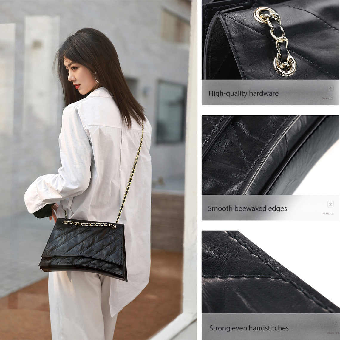Top Grain Leather Hourglass Bag DIY Kit – Hand Sewn by You detail image 6