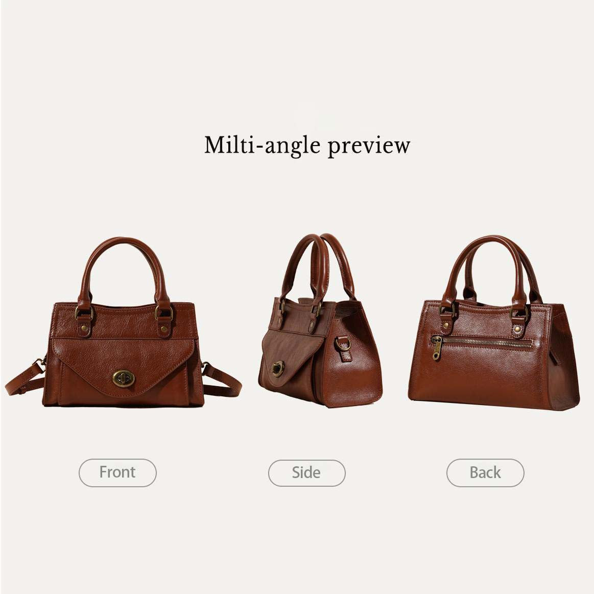 Top-Grain Cowhide French Square Crossbody Bag with Adjustable Strap detail image 6