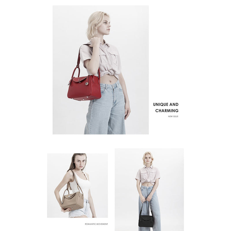 Pebbled Grain Leather Shoulder Bag with Silver Hardware – Medium and Large Sizes detail image 2